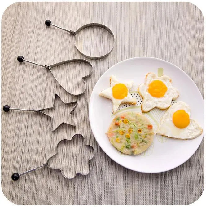 Pack of 4 Egg Shaper Kitchen Tools Star, Heart, Round, Flower Shaped Stainless Steel - (random color )