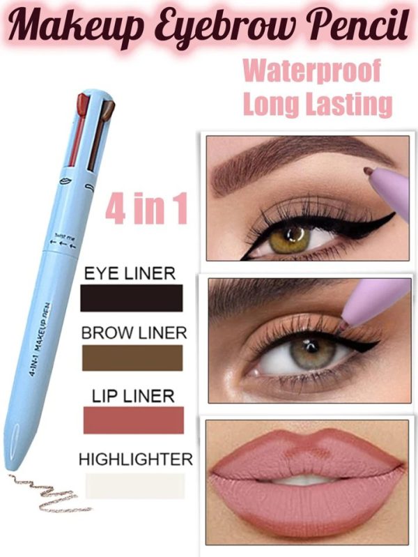 Multi-effect 4 In 1 Eyeliner Eyebrow Pencil Contour Pen Long Lasting Waterproof for girls, eyeliner lipstick highlighter brow liner all in one (Random Color)