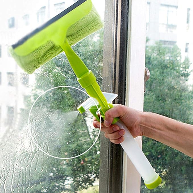 3 in 1 Fiber Wiper Sprayer Wash, Wipe and Soak | Window Squeegee Kit, Cleaning Tool with Detachable Microfiber Cloth Rubber Scraper & Sprayer, Portable Window Cleaner Combo for Car, (Random color)