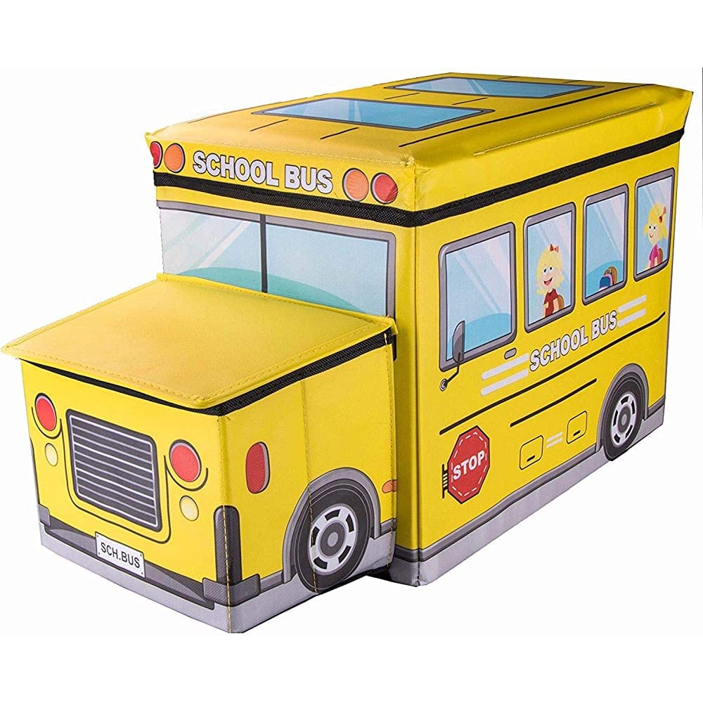 Bus Shape Storage Box and Chair-YELLOW / Multi-Functional Toys Organizer for Kids Clothes Toy Storage Box Folding Cartoon