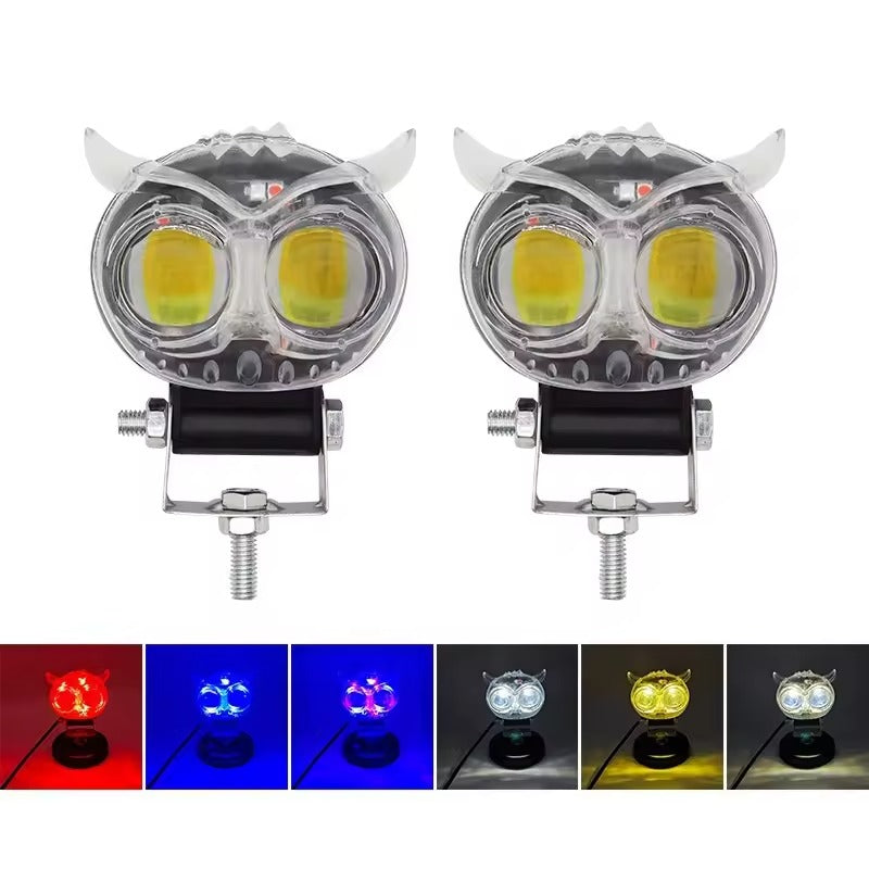 PACK OF 2 Owl Shape Crystal Multi Color Drl Led Fog Light For Bikes Universal Fitment For Bikes Metal Back Body