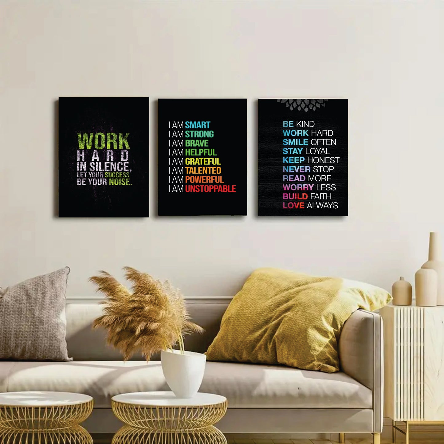Set Of 3 Motivational Sticky Canvas Frames For Wall Decore / Sticky Phototiles