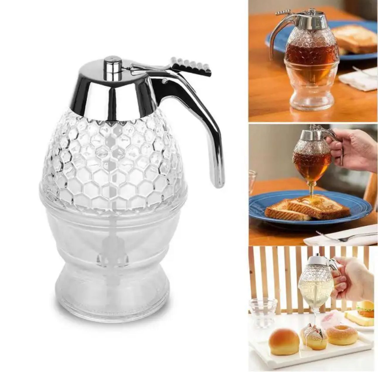 Honey Juice Syrup Dispenser Pot Jar For Kitchen Bee Drip Storage 200 ml