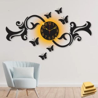 3d unique style butterfly wall clock I Wooden Wall Clock with light