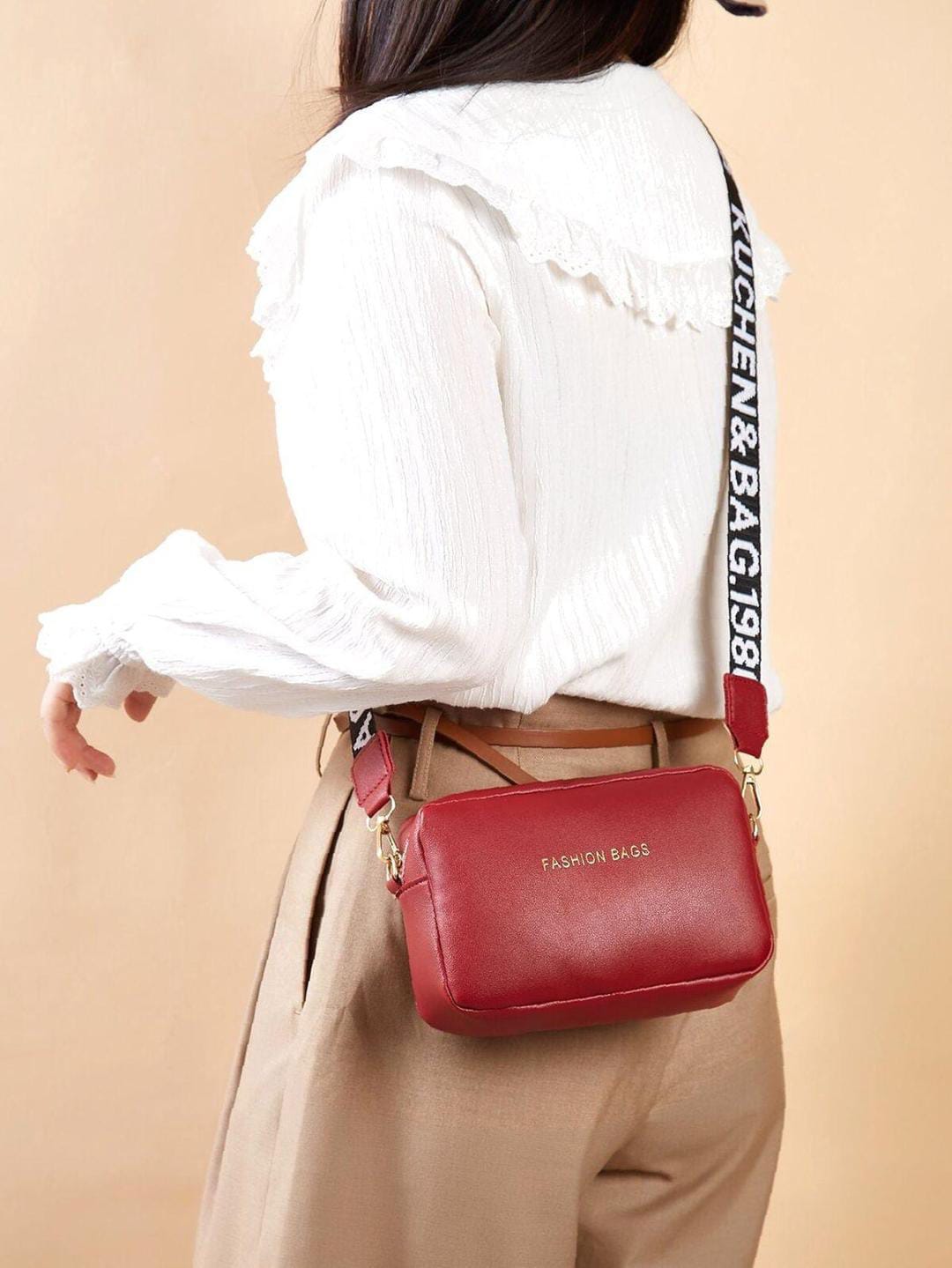 PU Leather Wide Strap Crossbody Bag Simple Style Small Shoulder Bags for Women