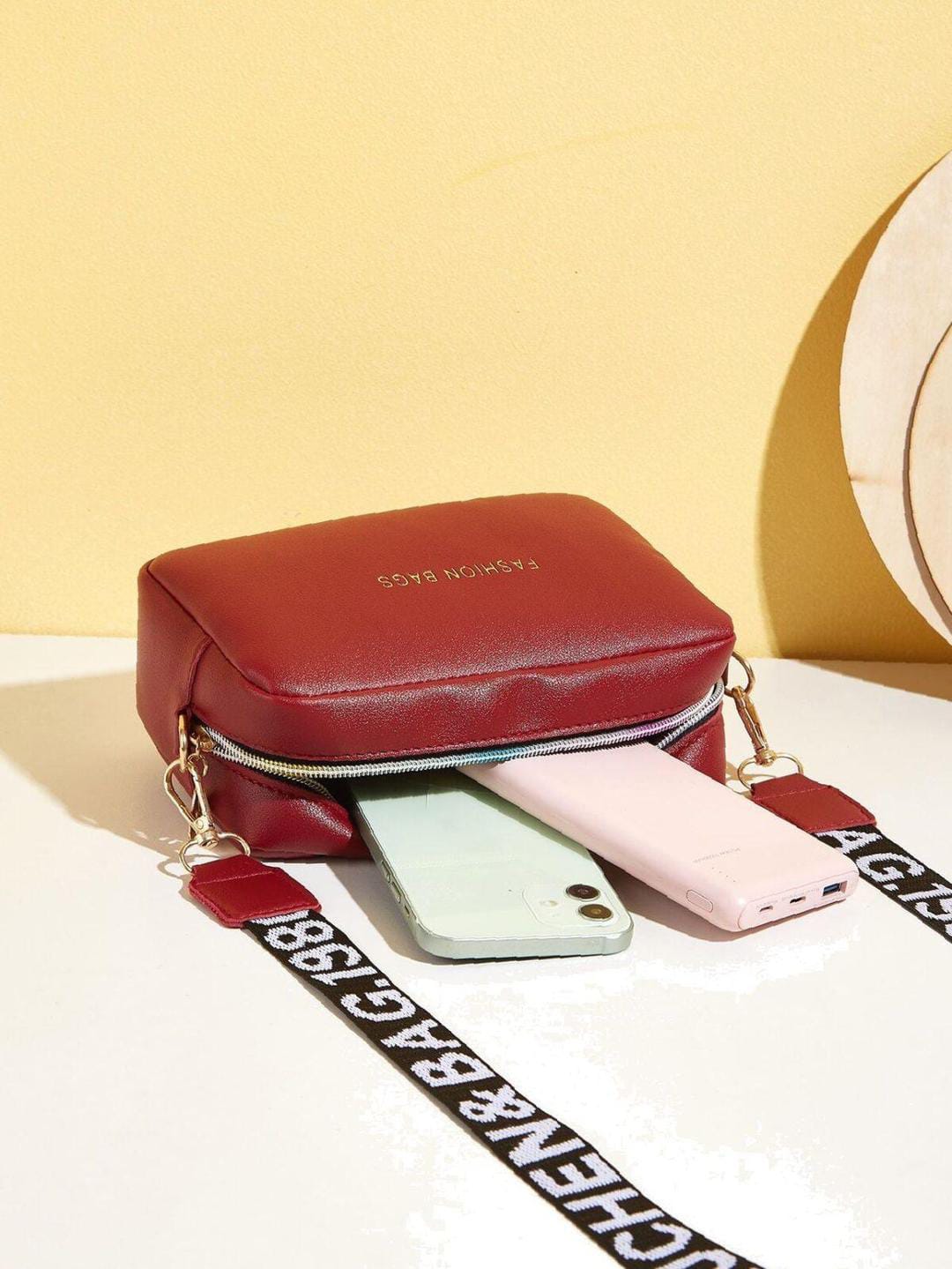 PU Leather Wide Strap Crossbody Bag Simple Style Small Shoulder Bags for Women
