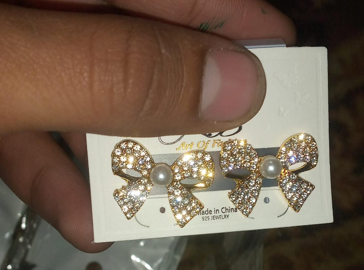 Korean Elegant Zircon Bow style Earrings Pearl style Bow Earrings For Girls