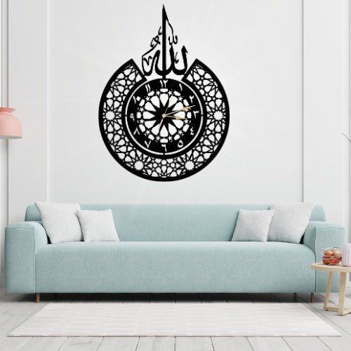 3D Islamic Wooden Wall Clock with 'Allah' Design ā Elegant Decorative Clock for Home, Office or Gift ā Laser Cut 3mm Lasani Wood ā Lightweight, Durable & Stylish