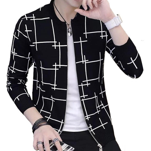 Fashionable & Premium Quality - Stay Stylish with a Black Lining Printed Zipper Jacket, Featuring Trendy Design and Wash and Wear