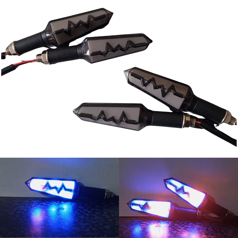 Bike Indicator HeartBeat Running Style With LAVA DRL Yellow-White/Yellow-Red/Yellow-Blue | Fancy Universal Indicator For Motorcycle | Heartbeat Indicator | Mini Fancy Indicator for Bike