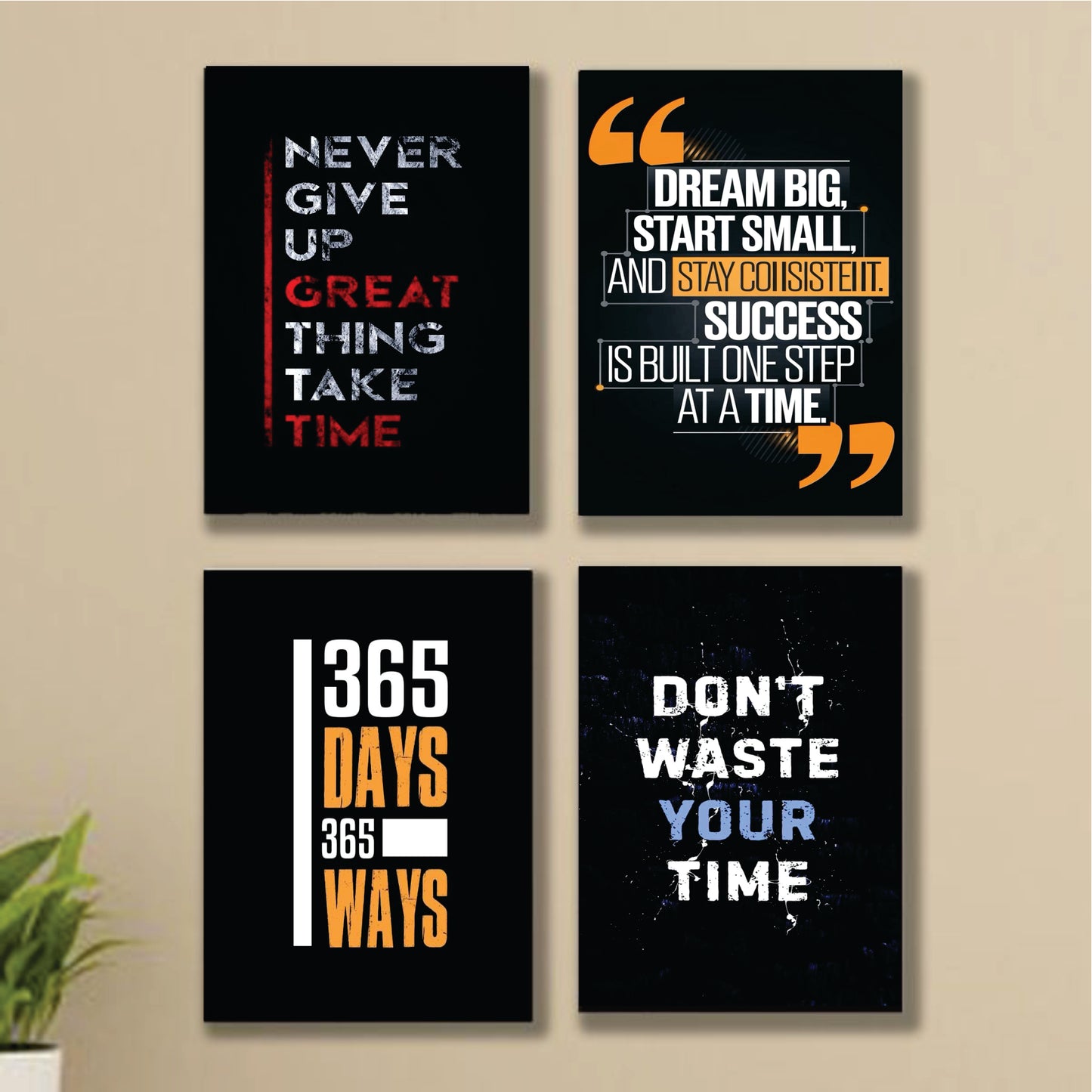 4pcs motivational sticky phototile Wooden Material wall frames for home decor 365 days (8x11inches)