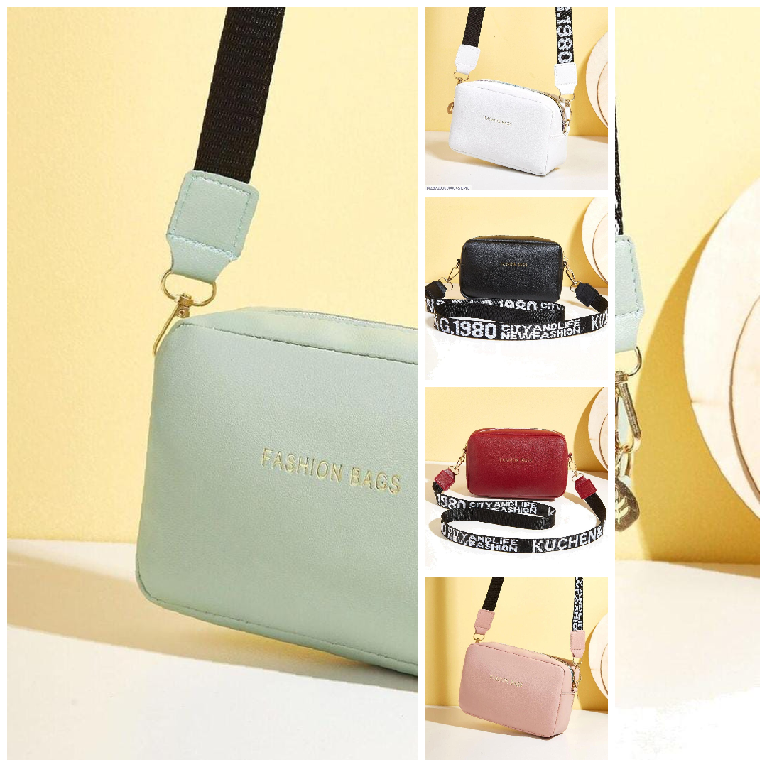 PU Leather Wide Strap Crossbody Bag Simple Style Small Shoulder Bags for Women