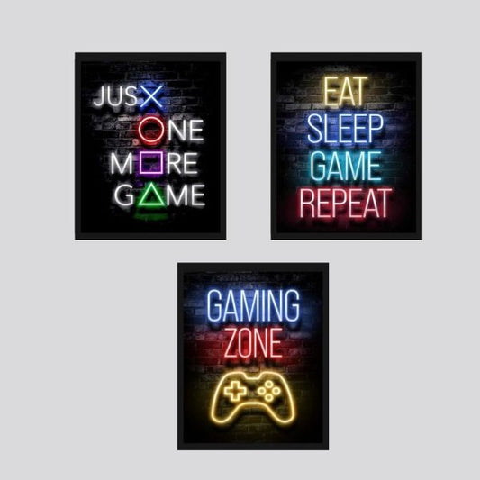 Set Of 3 Gaming Text Neon Wall Frames 8x11 inches size / Wall Frame For Room Decoration