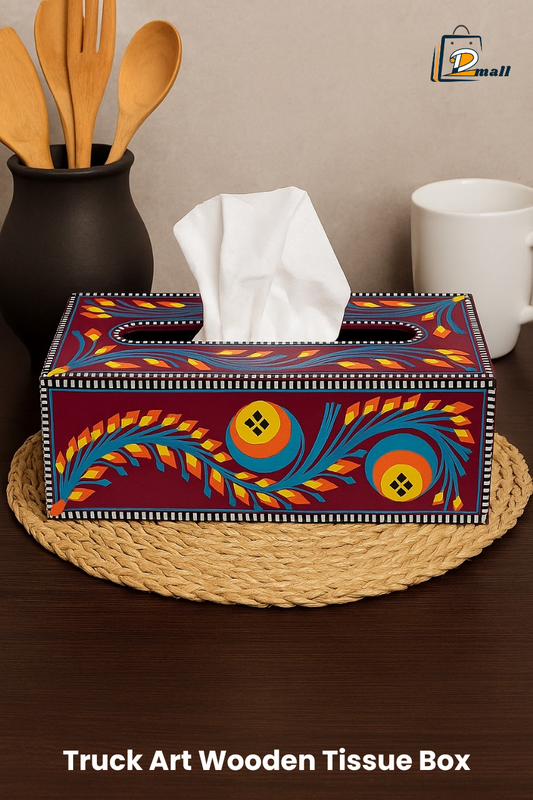 Truck Art Wooden Tissue Box – Handmade Multicolor Tabletop Tissue Holder