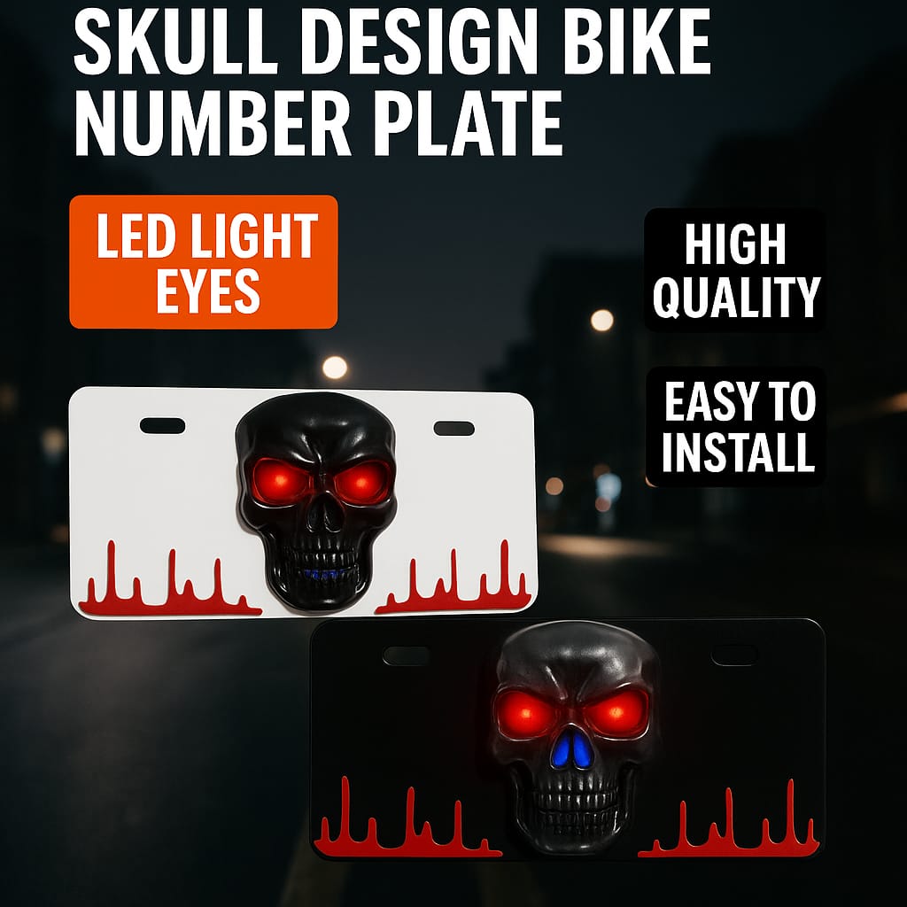 Skull LED Back Number Plate for 70cc &amp; 125cc Bikes – Most Trending Styling Accessory