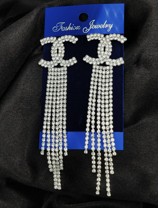 Imported Tarnish-Free Silver Sparkling Long Statement Earrings for Glamorous Evenings | Best Quality Earrings For Girls &amp; Women | Luxury Look Earrings (Silver)
