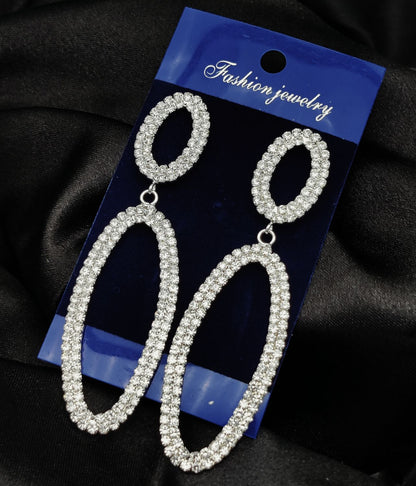Imported Tarnish-Free Silver Sparkling Long Statement Earrings for Glamorous Evenings | Best Quality Earrings For Girls &amp; Women | Luxury Look Earrings (Silver)