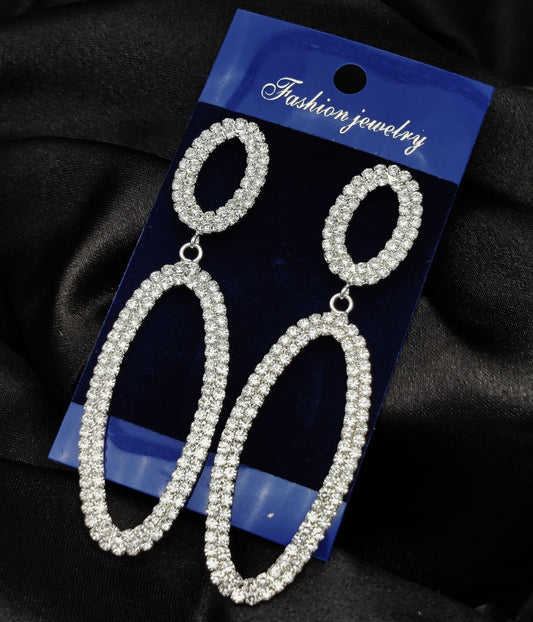 Imported Tarnish-Free Silver Sparkling Long Statement Earrings for Glamorous Evenings | Best Quality Earrings For Girls &amp; Women | Luxury Look Earrings (Silver)