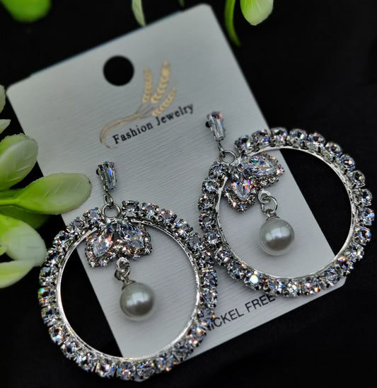Imported Elegant Earrings  In Multiple Design | Floral Hoop, Floral Crystal, Radiant Princess, Dazzling Hoop, Starburst Pearl, Crystal Hoop Designs | Best Quality Earrings For Girls &amp; Women | Luxury Look Earrings ( Silver Color )