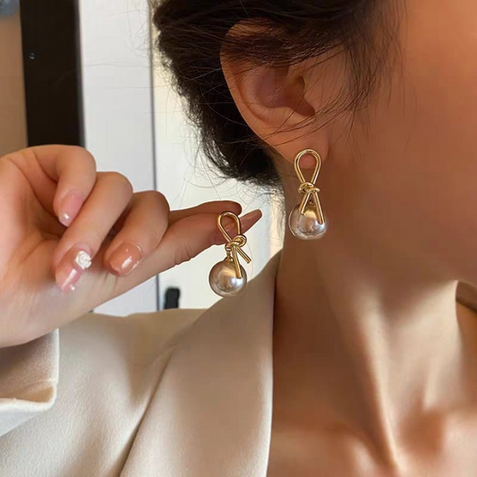 Knot Pearl Earrings Clip On Pearl Earrings Big Silver Grey Earrings | Earrings for Women Fashion | Luxury Look Artificial Earrings | Women Earrings