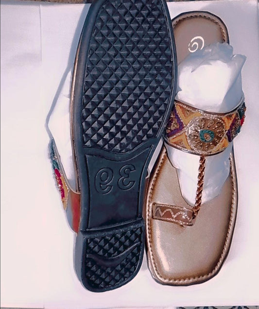 Kolhapuri Chappal Design No. 25-75 – Elegant Beige Color Traditional Footwear (With Box )