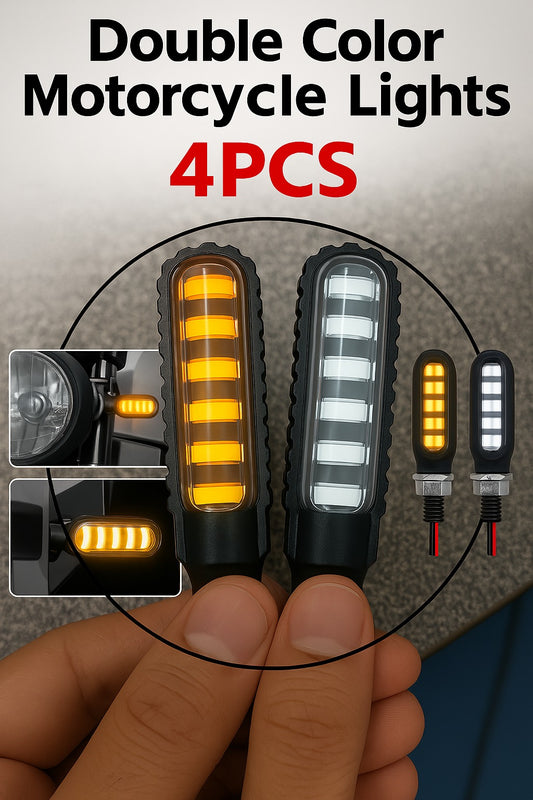 Universal LED Turn Signal Indicator | Dual Color (Yellow &amp; White) | Waterproof &amp; Flexible | For 70cc, 125cc &amp; All Motorcycles