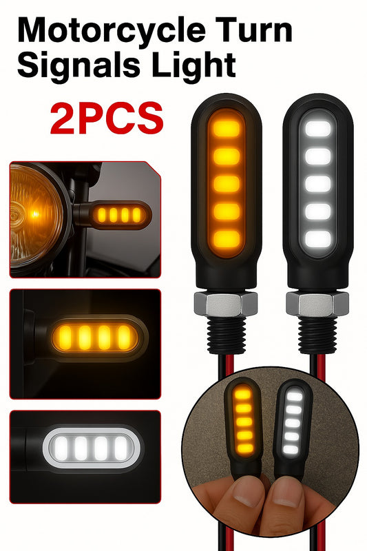 Universal LED Turn Signal Indicator | Dual Color (Yellow &amp; White) | Waterproof &amp; Flexible | For 70cc, 125cc &amp; All Motorcycles