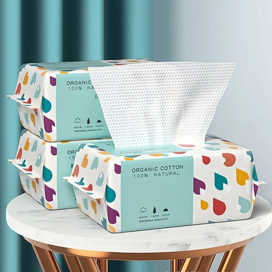 Disposable Face Towel – 70 Pcs Ultra Soft, Thickened Cotton Tissues | Lint-Free, Multi-Purpose Facial Dry Wipes for Skincare, Makeup Removal &amp; Cleansing