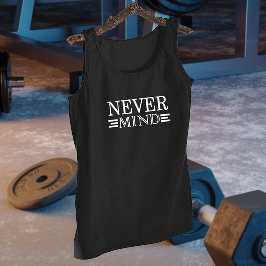 NEVER MIND Design - Black Jersey Printed Gym Sando Tanks Top For Men | Workout Tank top gym shirts for men | Sleeve-Less Shirt
