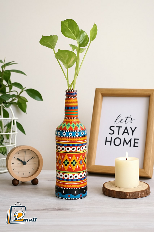 Traditional Chamakpatti Decorative Glass Bottle Vase – 750ml | Truck Art Inspired Home Decor