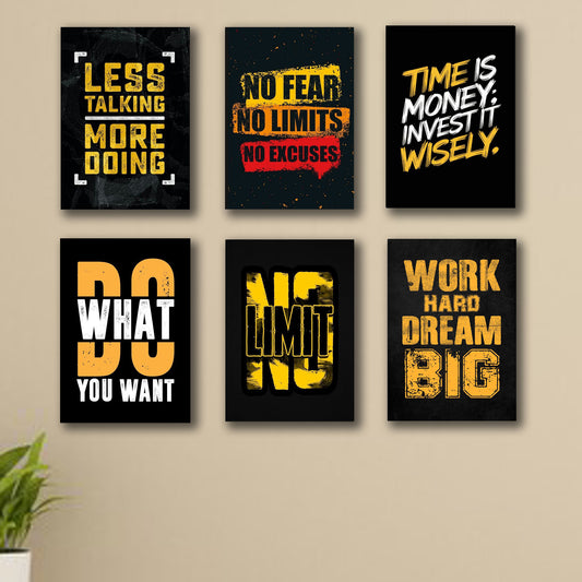 Pack of 6 Motivational quotes sticky wooden canvas frames for wall decore / motivation sticky phototiles for office and room wall decoration